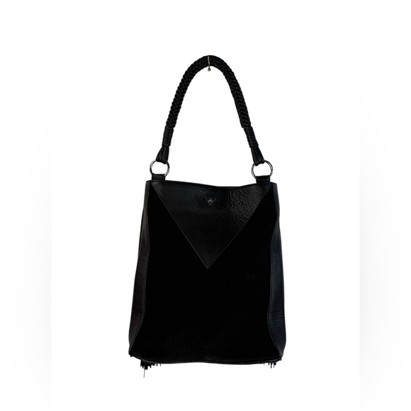 Sam Edelman Monica black fringe suede & leather bucket shoulder/crossbody purse - Picture 2 of 12